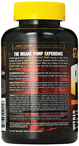 Mutant Pump – Pre-Workout Capsules, Gives You The Insane Pump You Demand, with Tested Levels of The Key Vasodilating/Nitric Oxide Inducing Ingredients - 154 Capsules Per Bottle