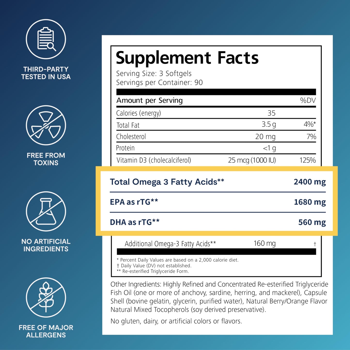 De3 Dry Eye Ultra Pure rTG Omega 3 – Support for Dry Eyes - 2400mg EPA & DHA – New & Improved-Burpless-3 per Day Serving, 3-Month Supply PRN Physician Recommended NutriceuticalsBuy Supplements Australia