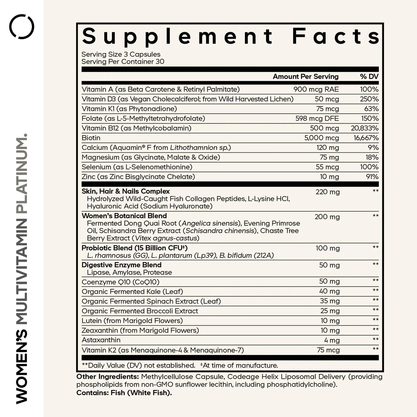 Codeage Women’s Multivitamin Platinum - Vitamins A D3 K1 K2 B12 & Minerals, CoQ10, Skin, Hair & Nails Complex, Collagen, Botanicals, Probiotics - Maple Wellness Supplements