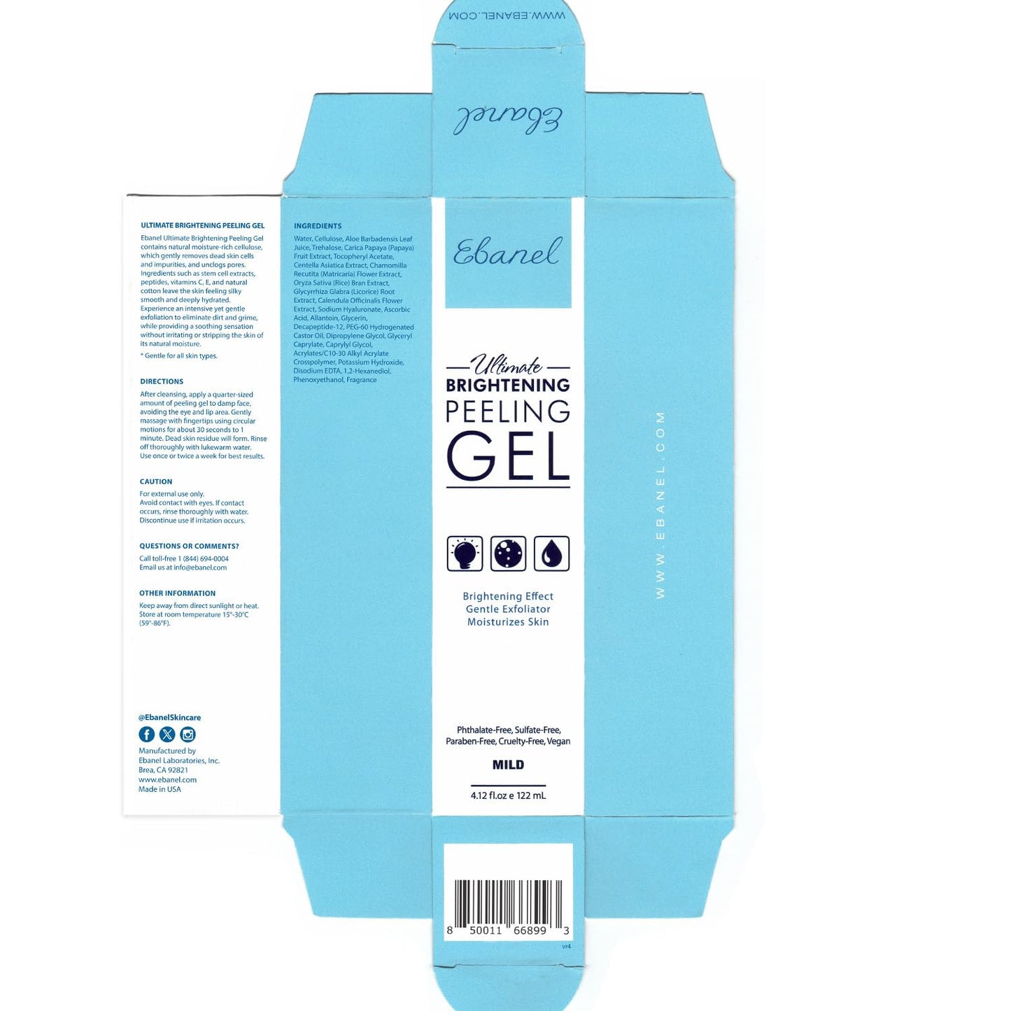 Ebanel Bundle of Hyaluronic Acid Serum, and Exfoliating Face Scrub Peeling Gel, 4.12 Oz - Maple Wellness Supplements