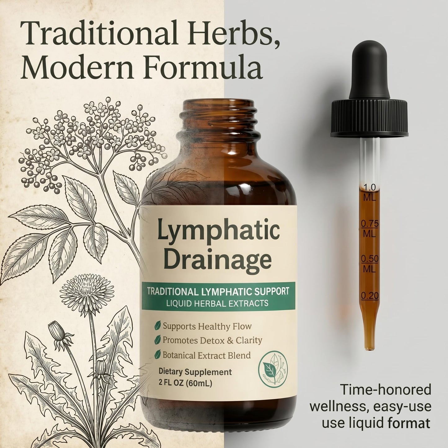 EYUTRD Lymphatic Drainage Drops,1200mg Herbal Blend with Elderberry & Echinacea Dandelion,– Supports Lymphatic Drainage, Immune System & Detox.2 fl.oz (1pcs) - Maple Wellness Supplements
