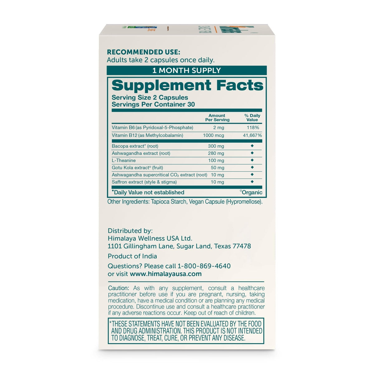 Himalaya Focused Mind Supplement, with Ashwagandha, Bacopa & L-Theanine for Attention, Focus and Energy Support, 60 Vegan Capsules, Gluten Free, 1 Month Supply - Maple Wellness Supplements