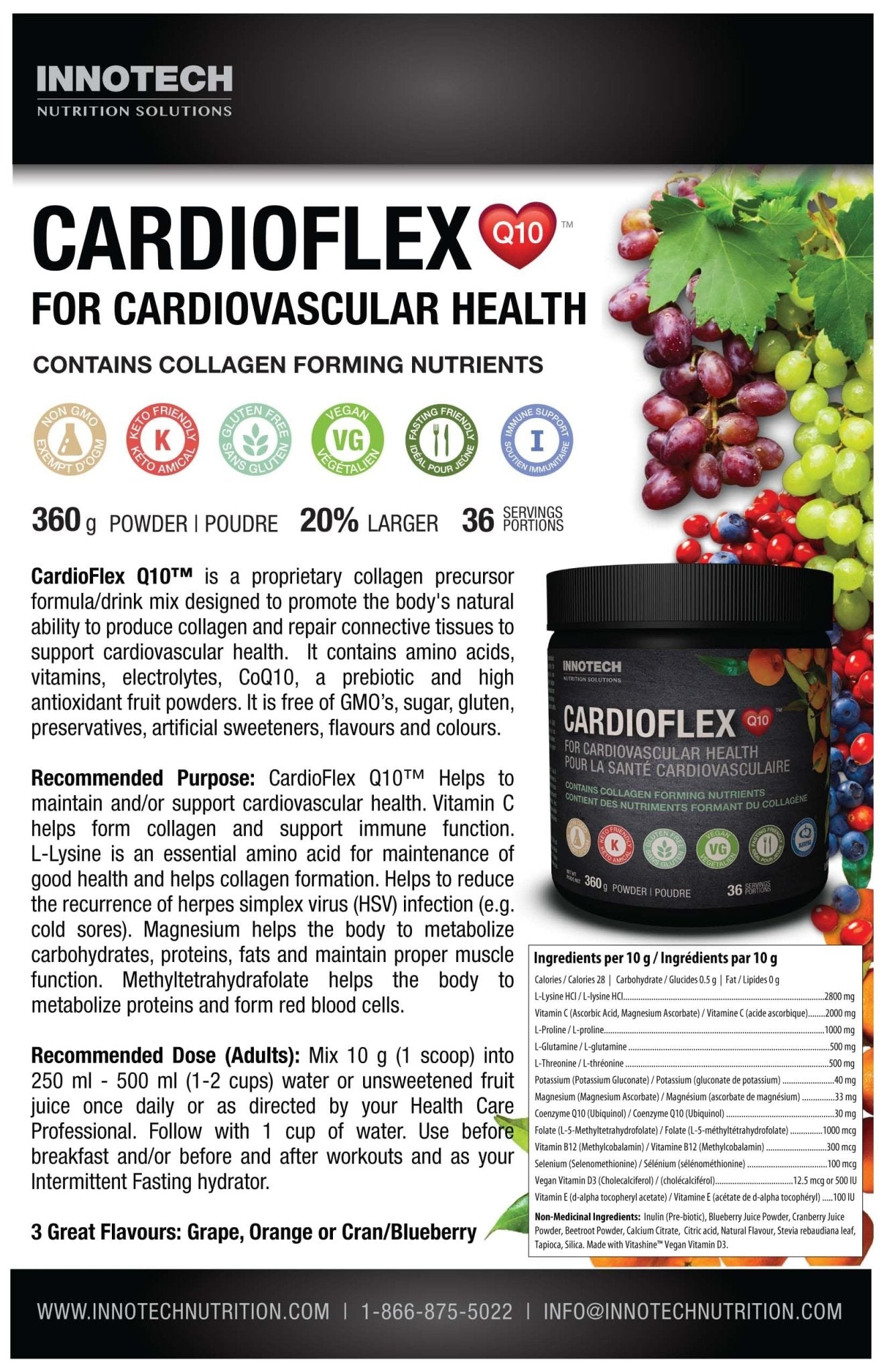 Innotech Nutrition CardioFlex Q10 Heart Health & Energy Support CoQ10 Amino Acids & Electrolytes Orange 360g - Maple Wellness Supplements