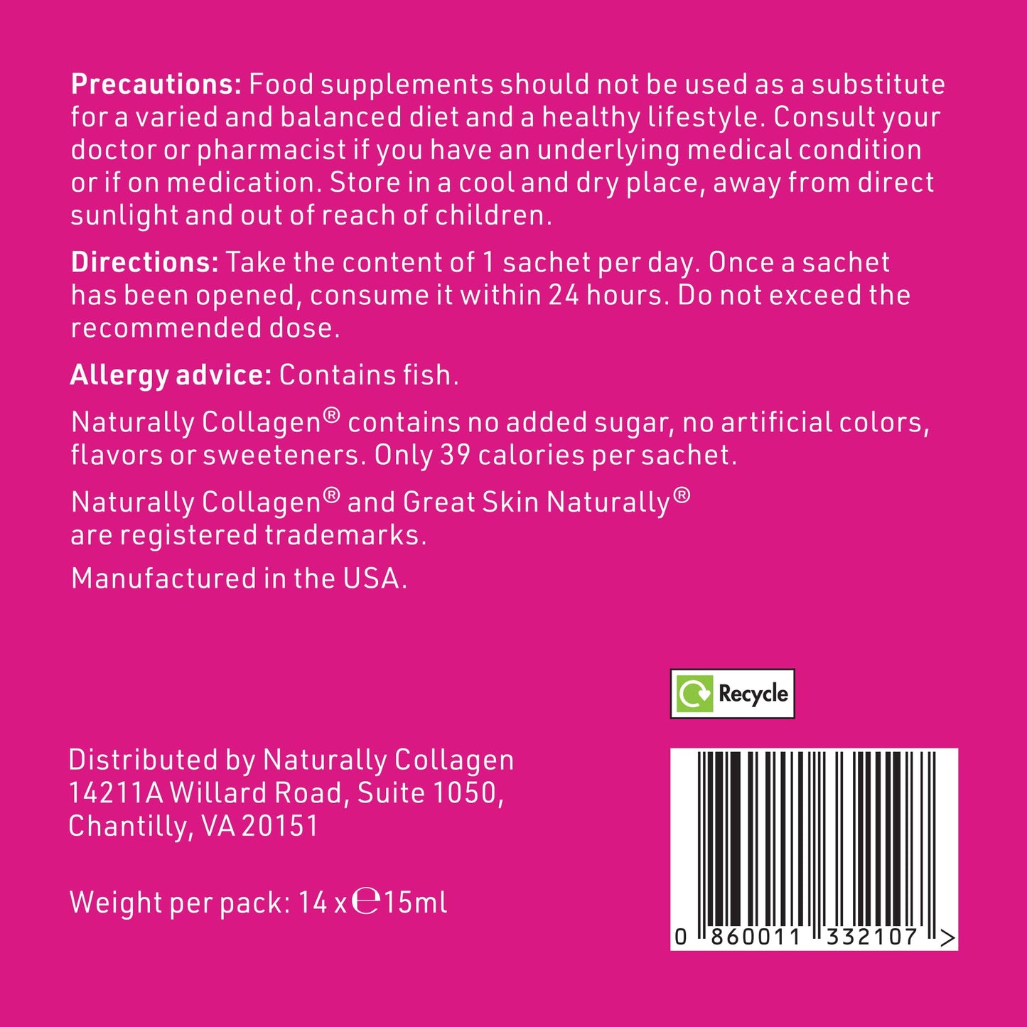Naturally Collagen - Premium Hydrolyzed Liquid Marine Collagen Supplement - 8000mg of Collagen per Sachet Plus 180mg VIT C - Natural Tropical Fruit Flavour - 14 Sachets per Box - Maple Wellness Supplements