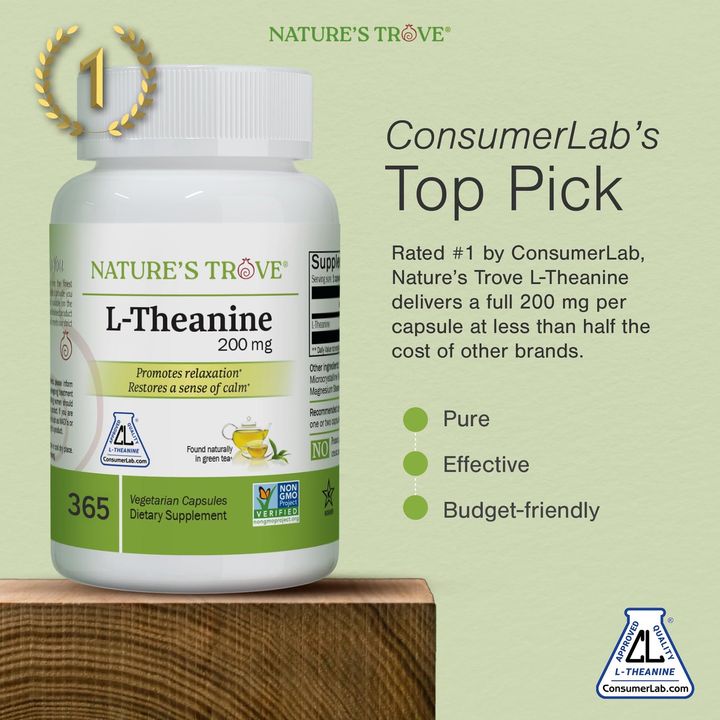 Nature's Trove L-Theanine 200mg Super Value Size - 365 Vegetarian Capsules - Maple Wellness Supplements
