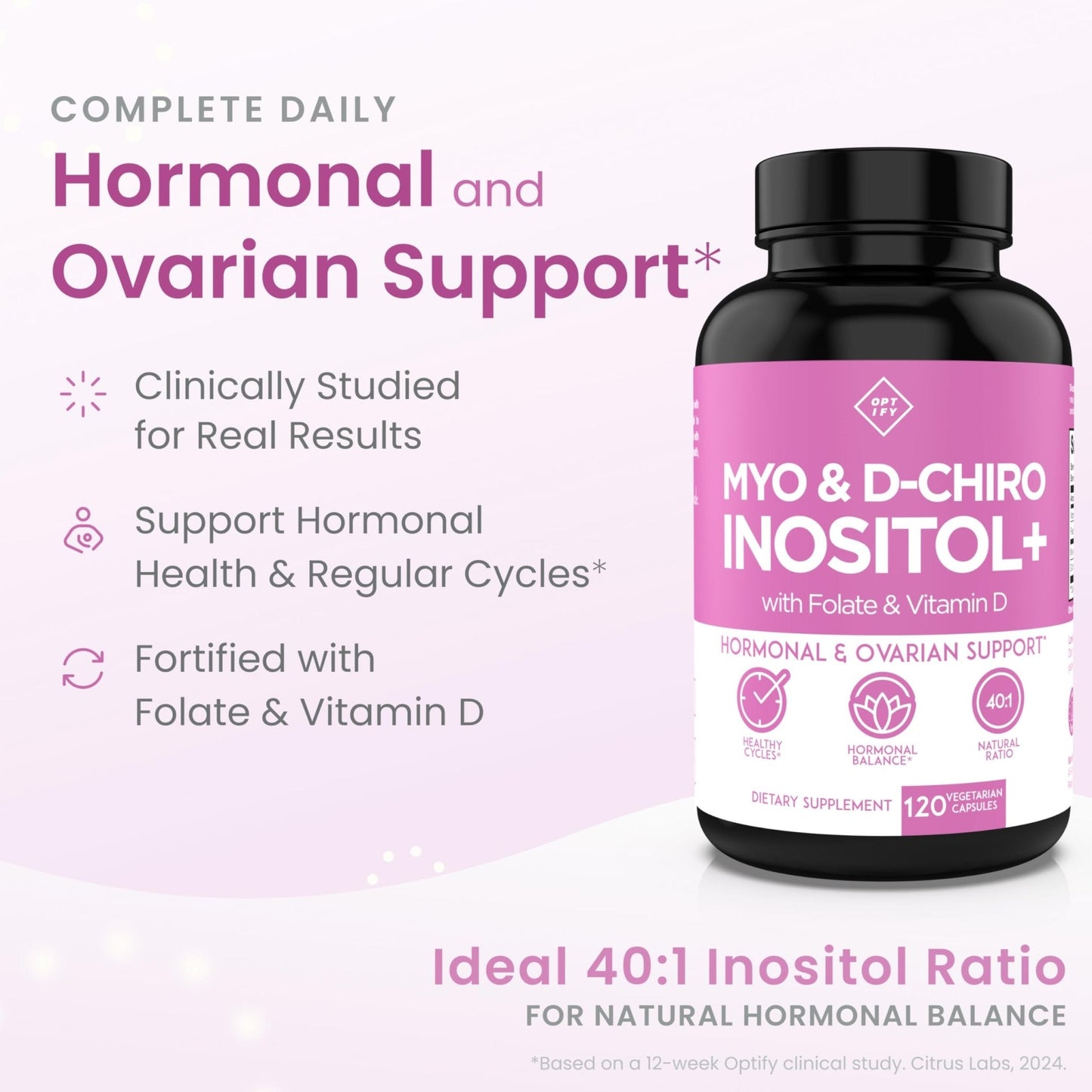 Optify Myo-Inositol & D-Chiro Inositol Supplement for Women – 40:1 Ratio Plus Folate and Vitamin D – Support Healthy Hormonal Balance - Maple Wellness Supplements
