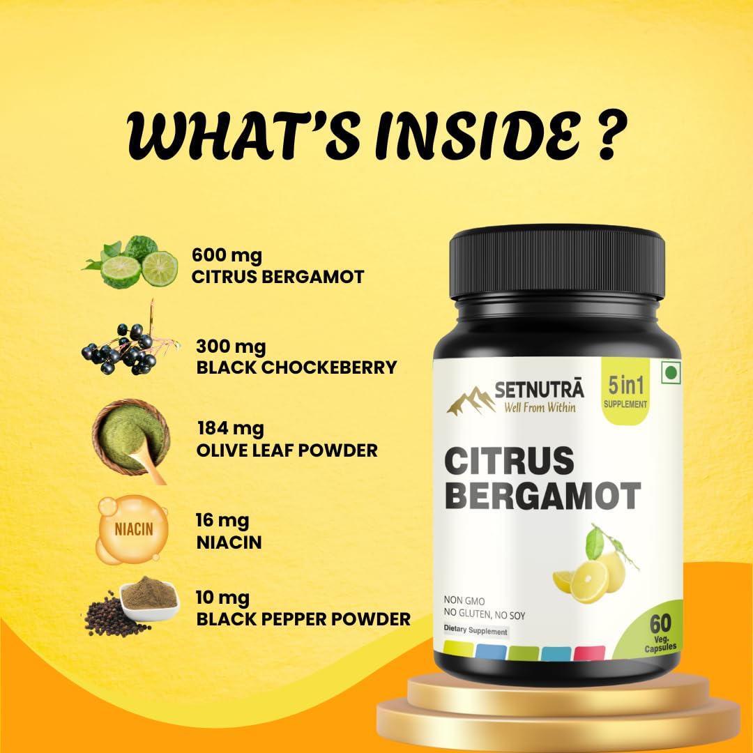 SETNUTRA Well From Within 5 in 1 Citrus Bergamot Supplement with Black Chokeberry Olive Leaf Niacin & Black Pepper | Heart Health Support Antioxidant Boost | Non GMO Gluten Free Capsules (60 Count) - Maple Wellness Supplements