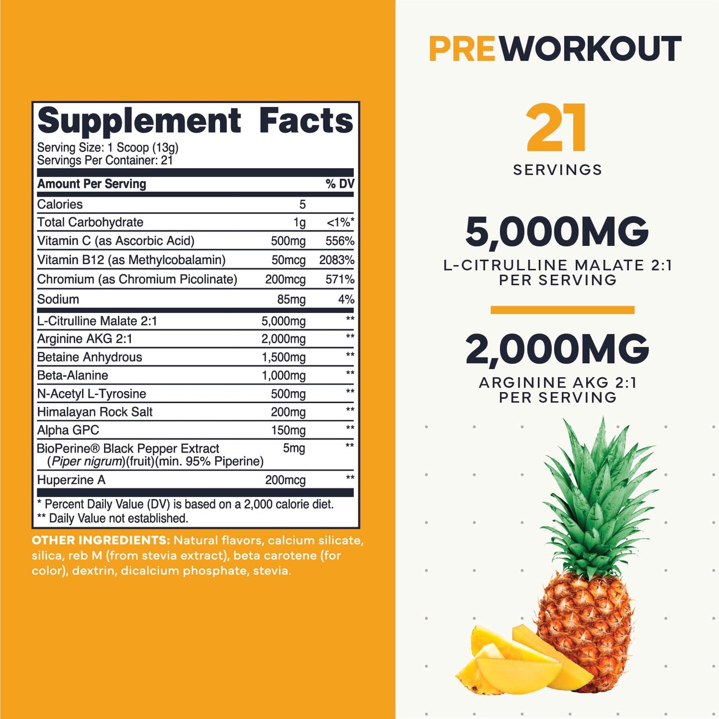 Type Zero Clean Stim Free Pre Workout Powder + Nitric Oxide Booster with L-Citrulline Malate, Arginine AKG, Beta Alanine - Caffeine & Stimulant Free - Pineapple Mango Flavor, 21 Servings - Maple Wellness Supplements
