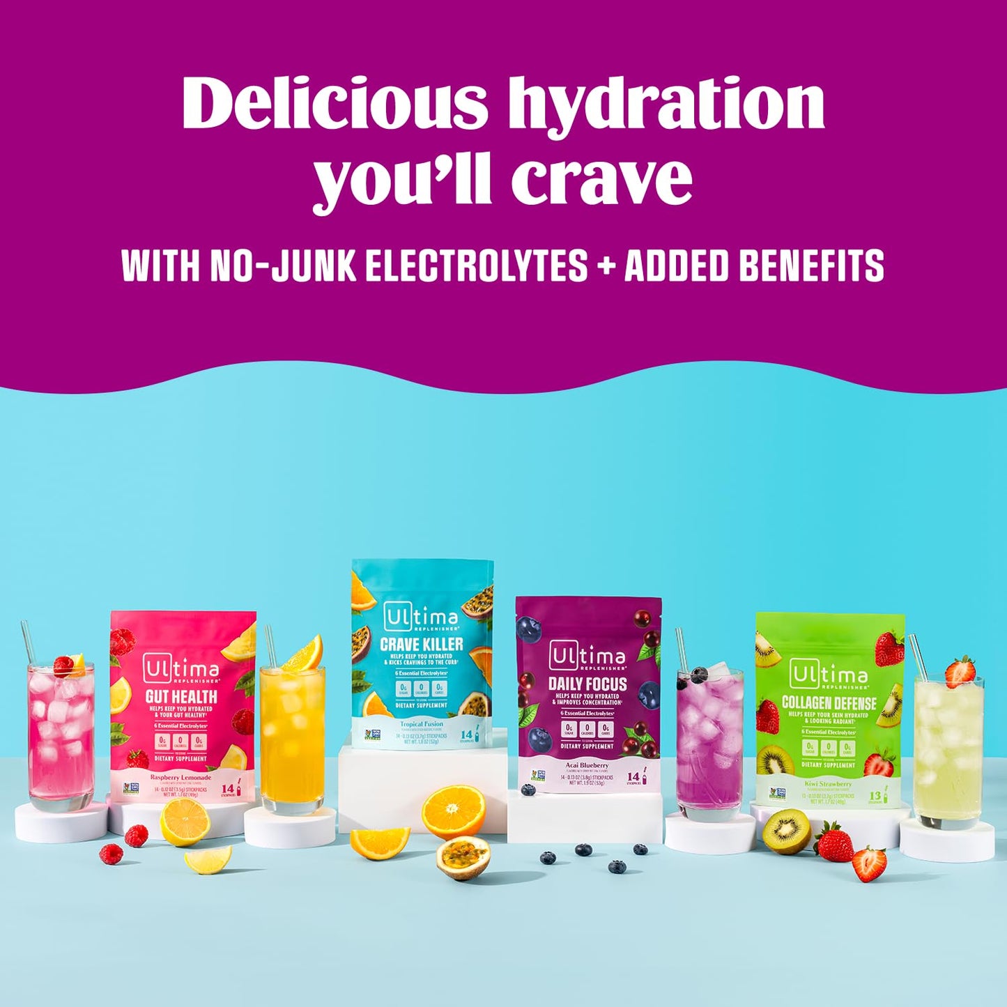Ultima Replenisher Gut Health Supplement and Electrolytes Powder - Raspberry Lemonade, 14 Stickpacks - Maple Wellness Supplements