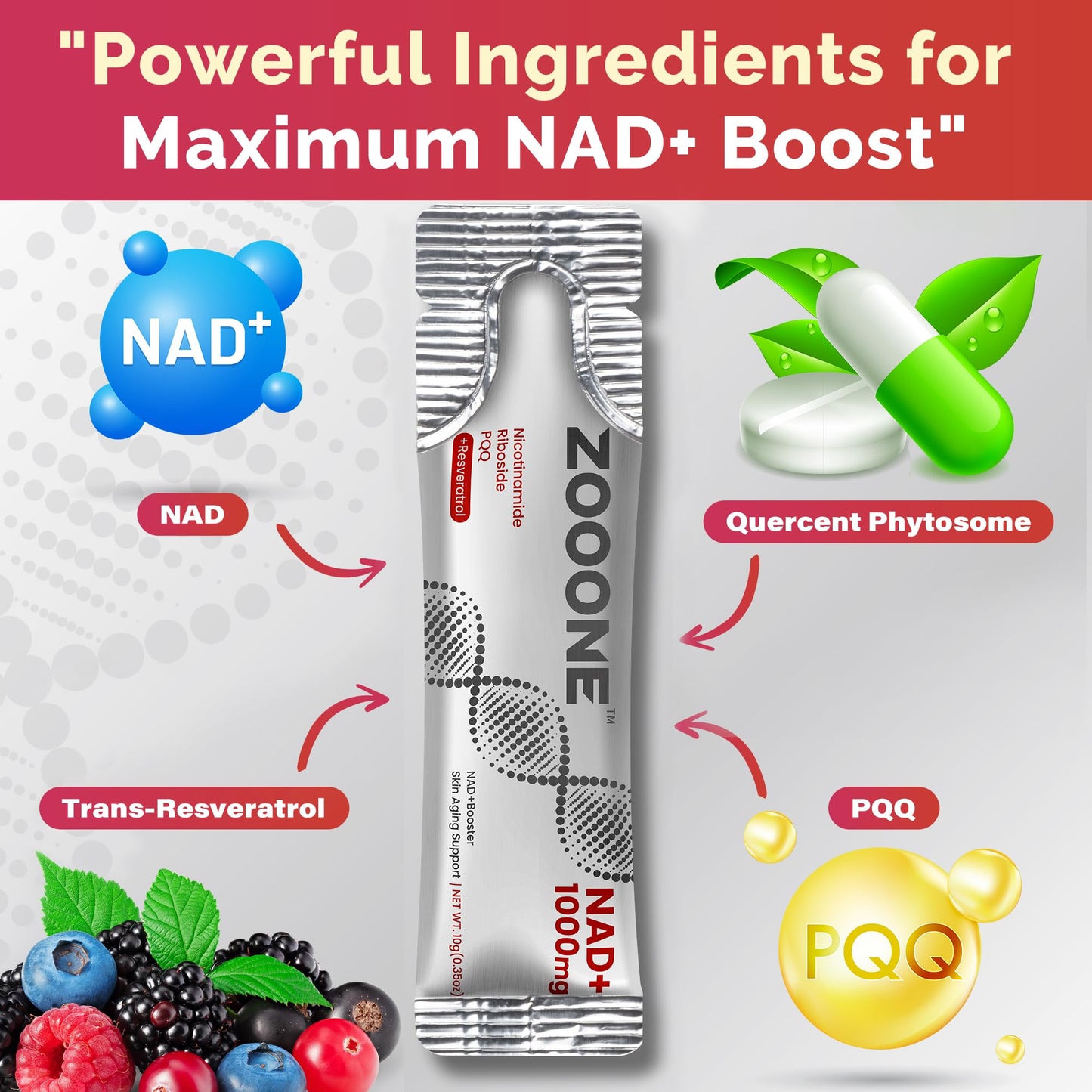 zooone- NAD+ Supplement 30pcs, Premium Nicotinamide Riboside & Resveratrol, DNA Repair & Healthy Aging, Advanced NAD Supplement for Men & Women, Boosts Cellular Energy. - Maple Wellness Supplements