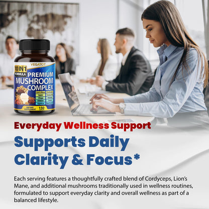 10 in 1 High Strength Mushroom Supplement - Lions Mane, Cordyceps, Reishi - Brain Supplements for Memory and Focus ** 5-Month Supply - Maple Wellness Supplements