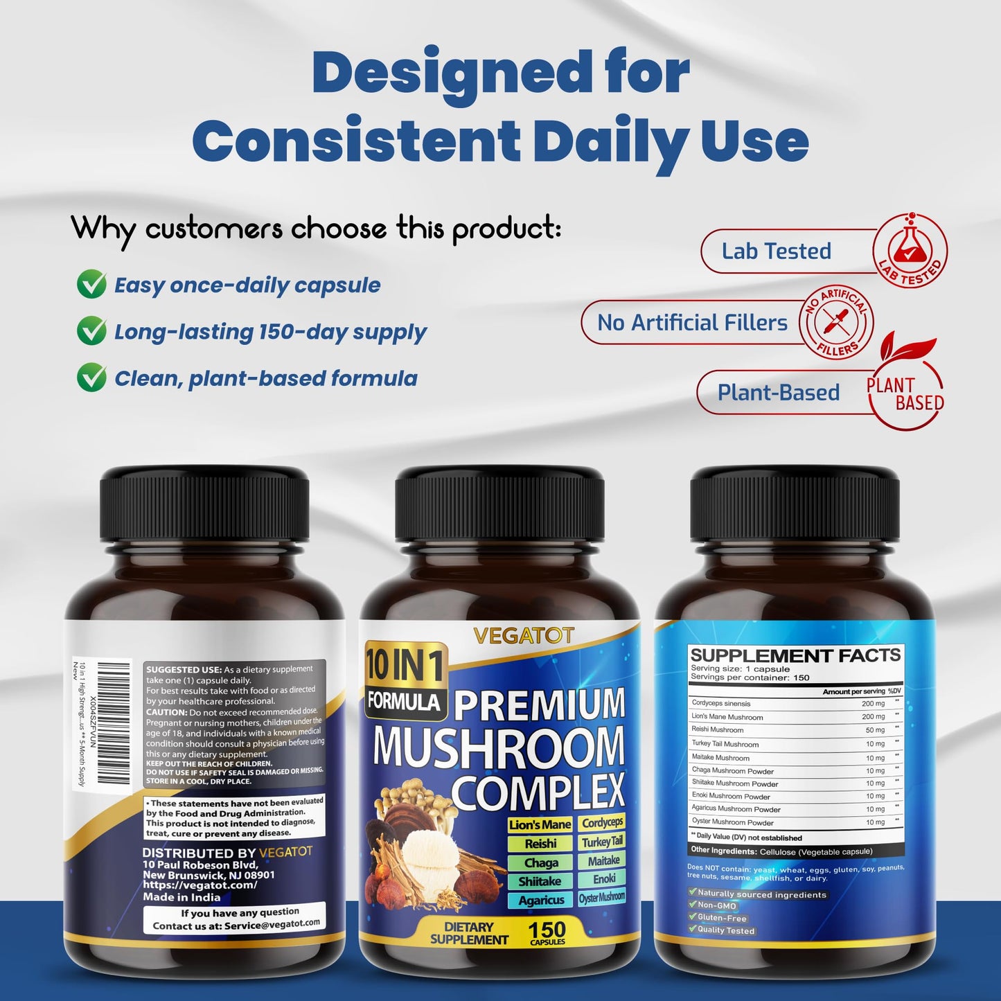 10 in 1 High Strength Mushroom Supplement - Lions Mane, Cordyceps, Reishi - Brain Supplements for Memory and Focus ** 5-Month Supply - Maple Wellness Supplements