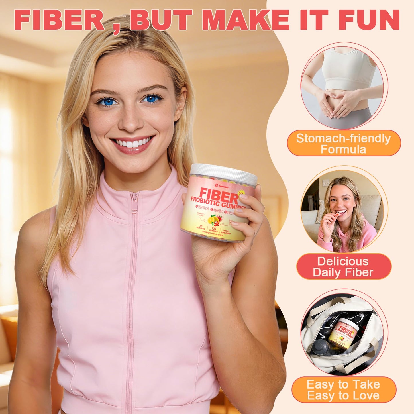 10g Fiber Gummies for Adults with Probiotics, Sugar Free Fiber Supplement with Organic Super Greens & Digestive Enzymes, Supports Gut Health, - Maple Wellness Supplements