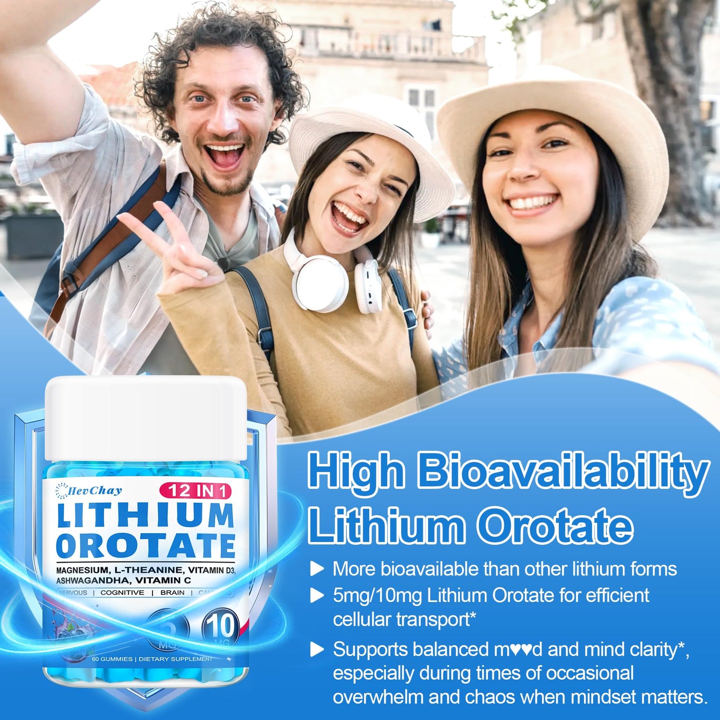 12-in-1 Lithium Orotate 5mg 10mg with Ashwagandha & L-Theanine, Lithium Orotate for Mood, Calm, Cognitive & Brain, High Bioavailability Trace Mineral, Lemon Balm - Maple Wellness Supplements