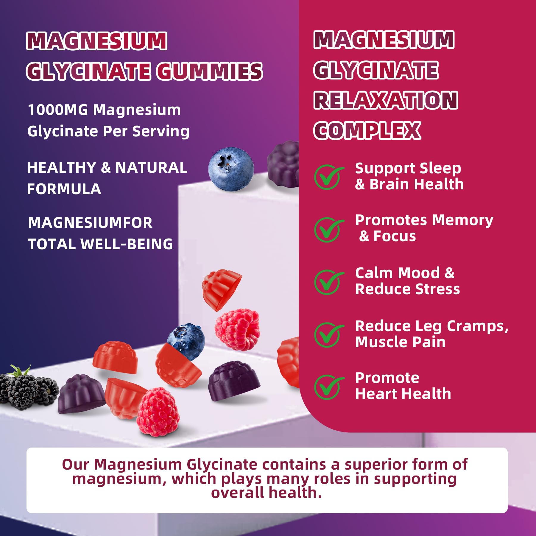 120 CT Magnesium Glycinate Gummies 1000 mg for Women and Men, Magnesium Malate & Taurate Supplements for Sleep, Body Support and Relaxation, Sugar Free - Maple Wellness Supplements