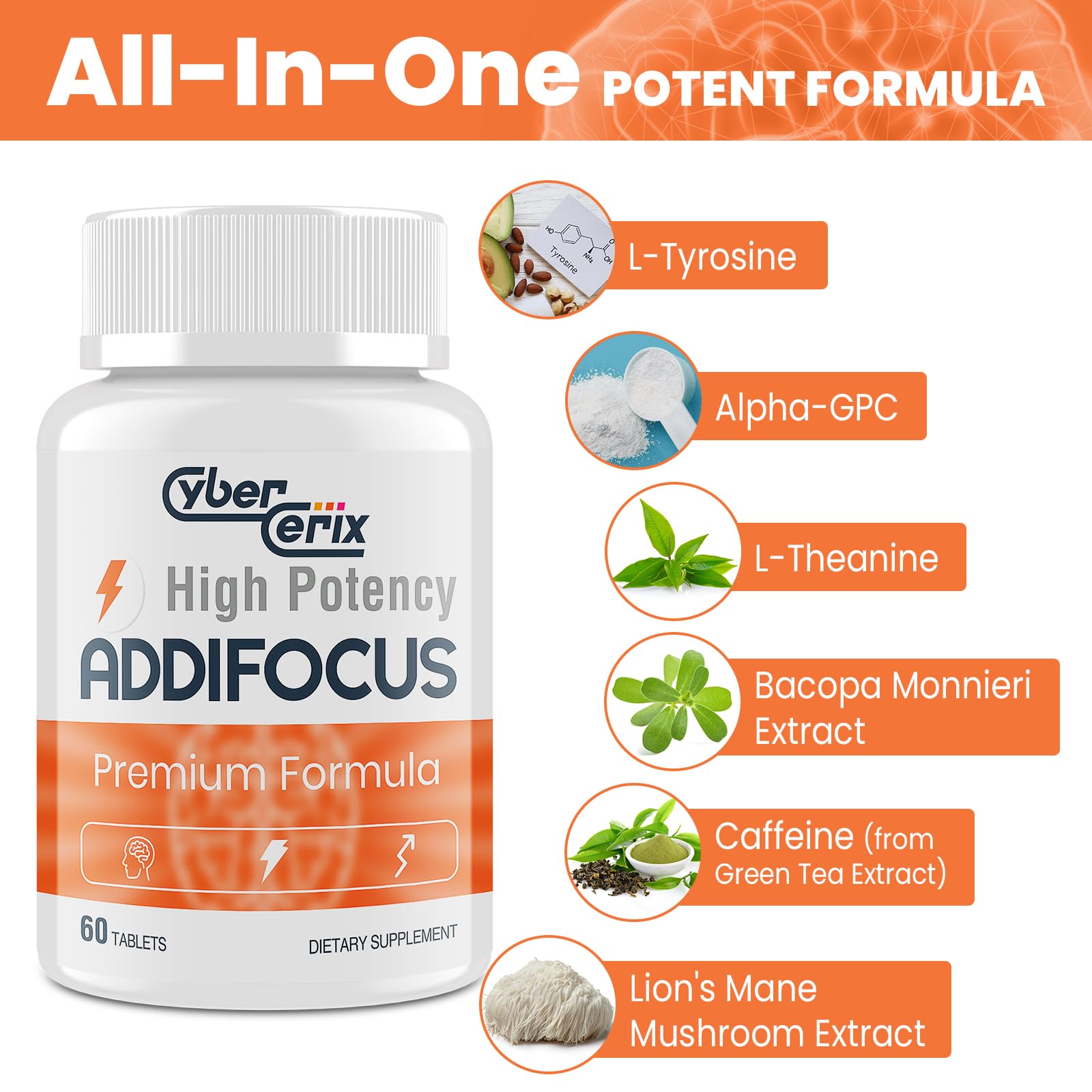 17-in-1 Supplement for Memory and Focus - Supplement for Concentration, Clarity, Energy & Focus - Natural Caffeine Blend with Vitamins, Amino Acids & Herbal Extracts - 60 Tablets - Maple Wellness Supplements