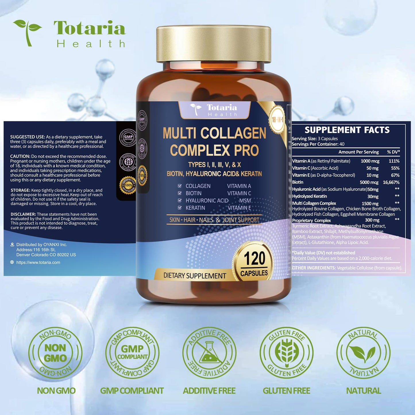 18-in-1 Collagen Pro with Hyaluronic Acid, Keratin, Biotin, VIT A C & E for Skin, Hair, Nails, Joint & Beauty - Multi Collagen Peptides Capsules - Maple Wellness Supplements