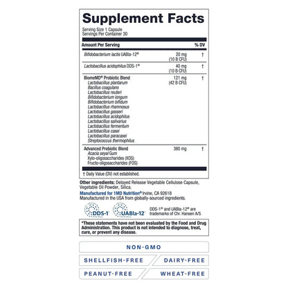 1MD Nutrition BiomeMD Probiotics | 62 Billion CFUs, 15 Comprehensive Strains - Pro & Prebiotics | Doctor-Formulated for Digestive Health & Immune Support | 30 Capsules - Maple Wellness Supplements