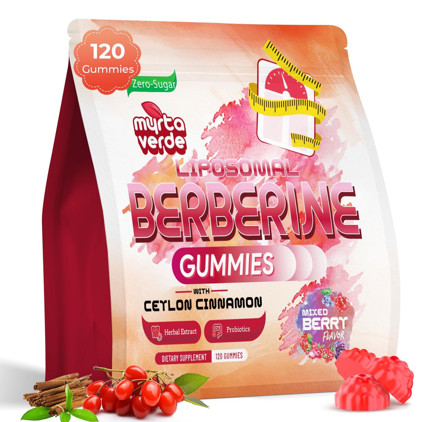 2000mg Liposomal Berberine Supplement Gummies | High Potency Berberine HCI Activates AMPK with Ceylon Cinnamon | Advanced Absorption | Zero Sugar Mixed-Berry | 120 Count - Maple Wellness Supplements