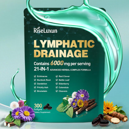 21-in-1 Liposomal Lymphatic Drainage Supplements, 100 Day Supply, 6000mg Lymph System Support for Women & Men with Echinacea, Dandelion, Burdock, Bromelain, Calendula, Turmeric & More, 300 Softgels - Maple Wellness Supplements