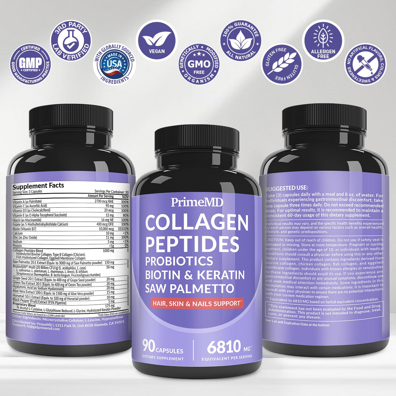 27-in-1 Hair Skin and Nails Vitamins (6810mg) with Biotin 10000mcg - Collagen Supplements for Men and Women - Keratin Supplements with Probiotics - Maple Wellness Supplements
