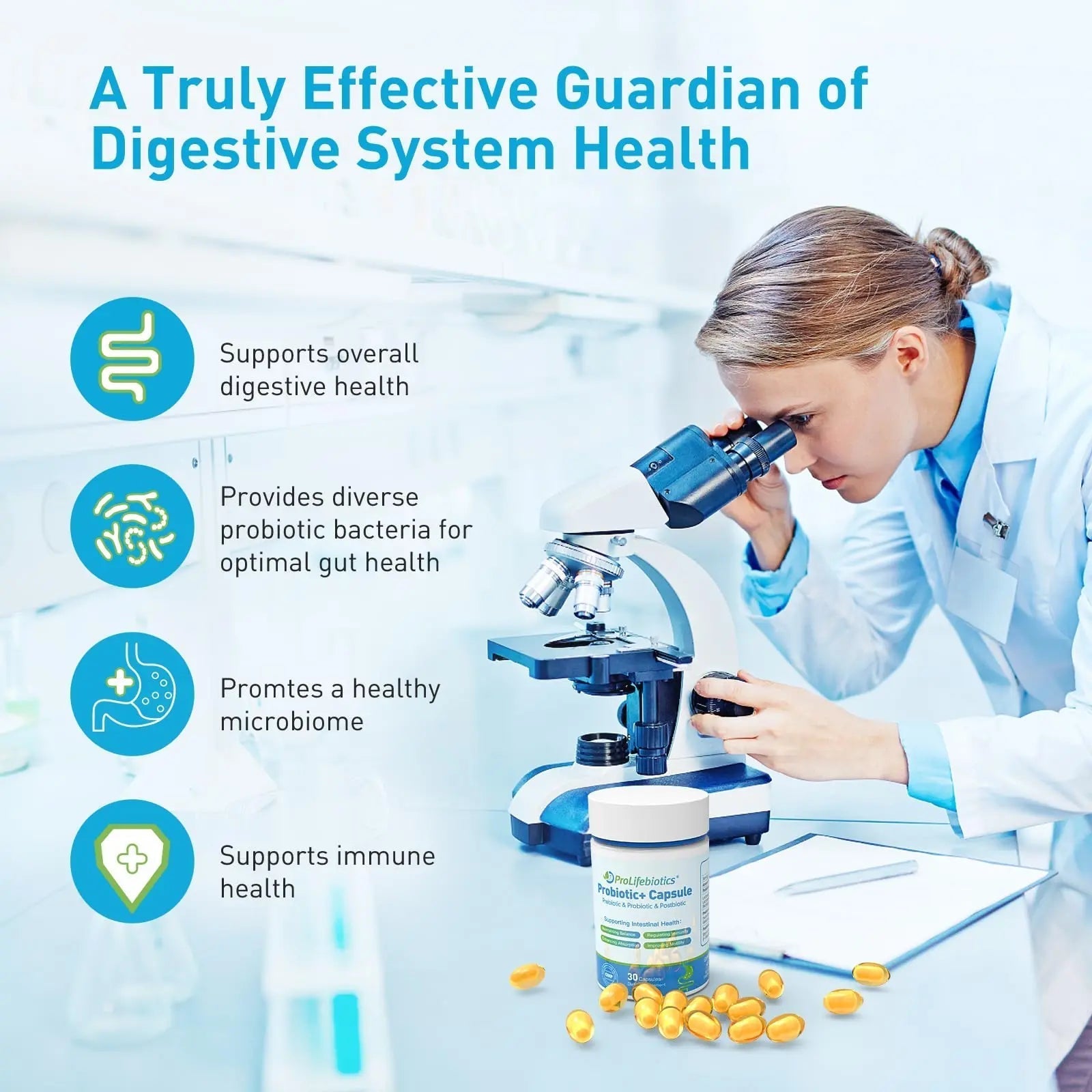 3-in-1 Probiotics for Gut and Digestive Health,Immune Support,Supplements Supporting Occasional Constipation,Diarrhea,Gas,Bloating,Delayed-Released Designed to Thrive, 30 Vegan Capsules - Maple Wellness Supplements