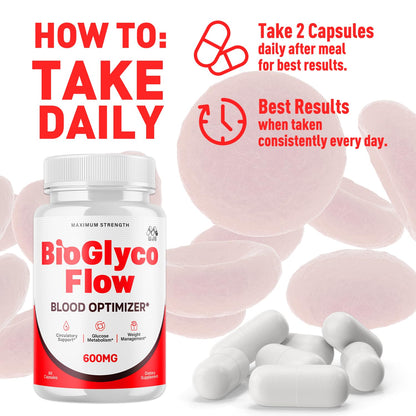 (3 Pack) BioGlyco Flow Blood Optimizer Capsules, Official BioGlyco Flow Pills with All Natural Ingredients, Advanced Health and Wellness Supplement with Maximum Strength Multivitamins (180 Capsules) - Maple Wellness Supplements