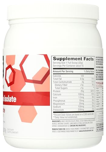 365 by Whole Foods Market, Chocolate Whey Protein Isolate, 16.9 Ounce - Maple Wellness Supplements