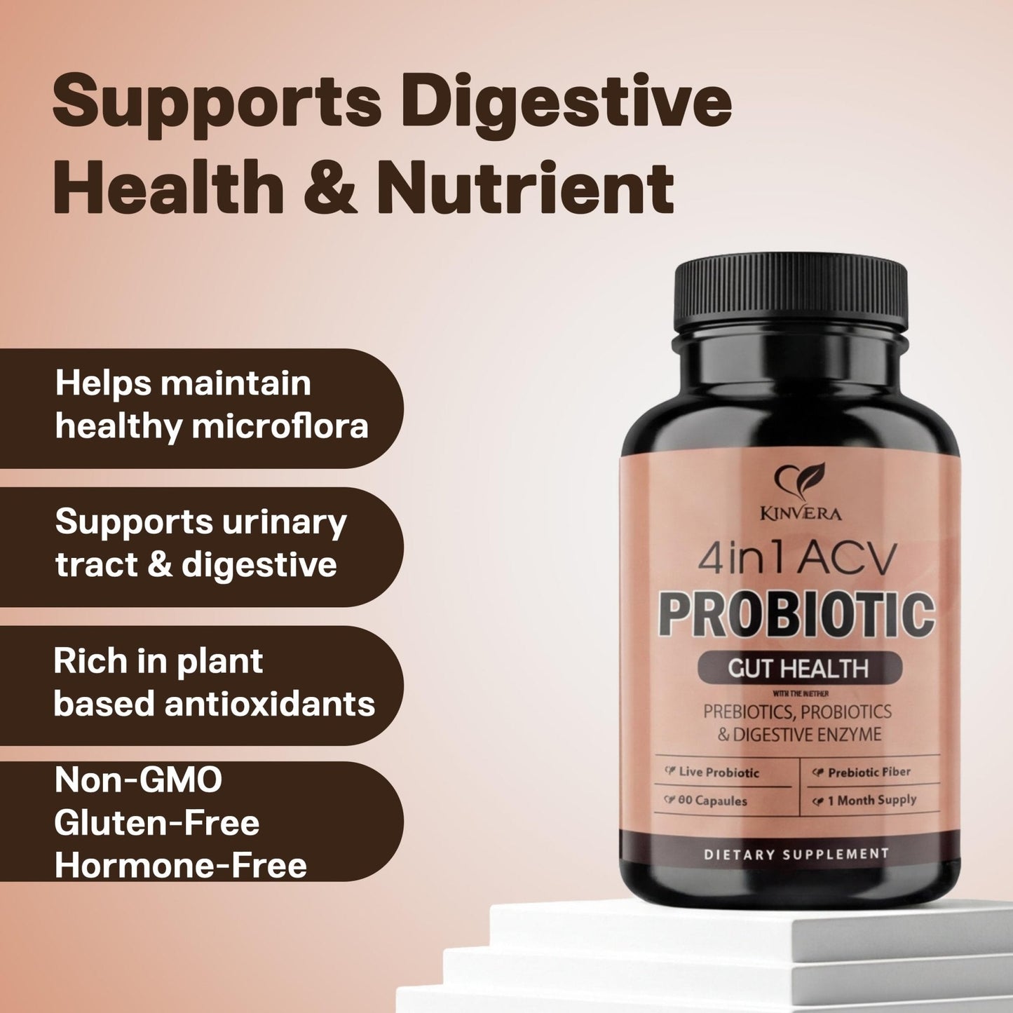 4-in-1 ACV Gut Formula – Apple Cider Vinegar, Prebiotics & Probiotics, Digestive Enzymes – Immune & Complete Digestion – 60 Veggie Capsules - Maple Wellness Supplements