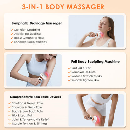 4-in-1 Body Sculpting Machine - Lymphatic Drainage Massager - Anit Cellulite Massage Tool Help Reduce Stretch Marks & Cellulite & Fat, Pain Relife Devices for Body (Belly, Legs, Arms, Butt, Low Back) - Maple Wellness Supplements