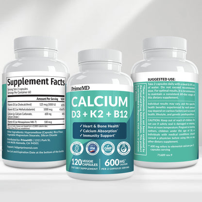 4-in-1 Calcium Supplements for Women & Men - Calcium Citrate with D3 K2 Vitamin 5000 IU - Calcium 600mg with Vitamin D3 K2 - Everyday Vitality Supplement - Maple Wellness Supplements