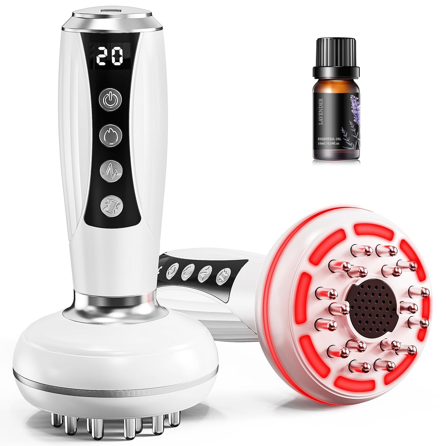 4-in-1 Lymphatic Drainage Massager & Anti Cellulite Massage Tool, Body Sculpting Massager for Legs, Arms & Belly, Reduce Cellulite, Stretch Marks with Heat, Light & Vibration, Pearl White - Maple Wellness Supplements