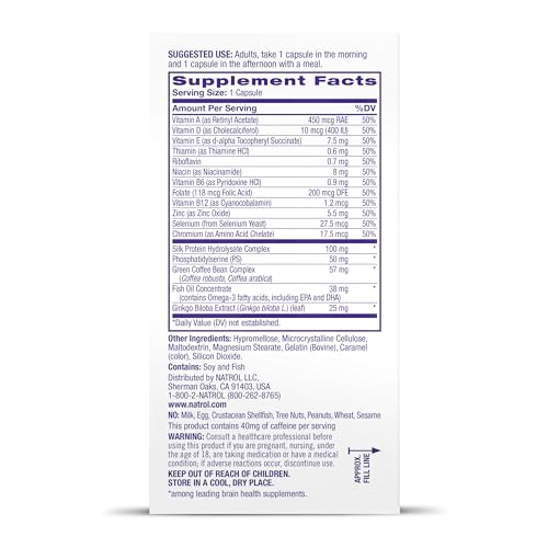 Natrol Cognium Complete, Dietary Supplement for Brain Health, Brain Health Supplements for Adults, 60 Capsules, 30 Day Supply NatrolBuy Supplements Australia