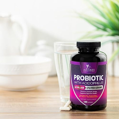 Probiotics, 60 Billion CFU per Serving, Probiotic with Prebiotics for Digestive & Immune Health Nature's NutritionBuy Supplements Australia