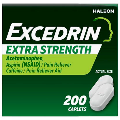 Excedrin Extra Strength Pain Relief Caplets for Headache Relief, Acetaminophen 250mg, Aspirin 250mg, Caffeine 65mg, Pain Reliever, 200 Count ExcedrinBuy Supplements Australia