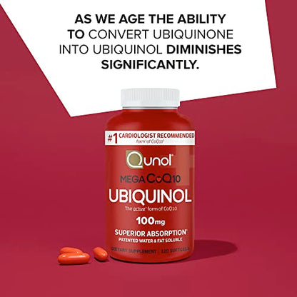 Qunol Mega Ubiquinol CoQ10 100mg Softgels- Superior Absorption - Active form QunolBuy Supplements Australia