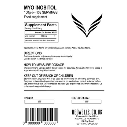 Myo Inositol Powder REDWELLS PCOS & Fertility GMO Free Vegan - 100g Pack REDWELLSBuy Supplements Australia