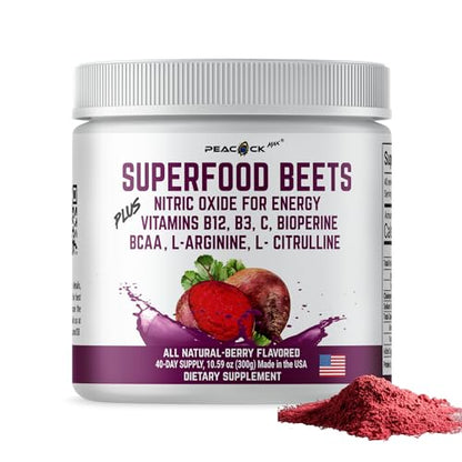 Peacock Max Superfoods Blend Immunity Support Vegan Gluten Free (Beets Nitric Oxide B12 Powder)