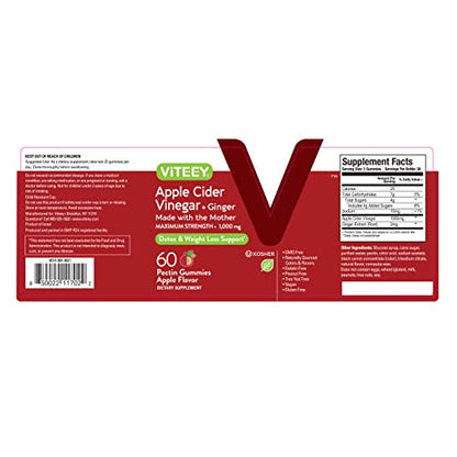 Apple Cider Vinegar Gummies 1,000mg Plus Ginger, ACV with The Mother, Detox Cleanse ViteeyBuy Supplements Australia
