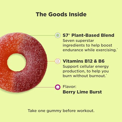 OLLY Pre-Game Energize Workout Gummy Rings, S7 Plant-Based Blend, B Vitamins, Berry OLLYBuy Supplements Australia
