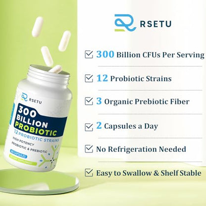Probiotics for Women Men: 300 Billion CFU Probiotic High Potency + 12 Strains Organic RSETUBuy Supplements Australia