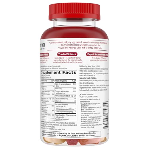 Centrum MultiGummies Multi+ Omega 3 Dual Action, Adult Multivitamin, Multivitamin/Multimineral/Omega 3 CentrumBuy Supplements Australia