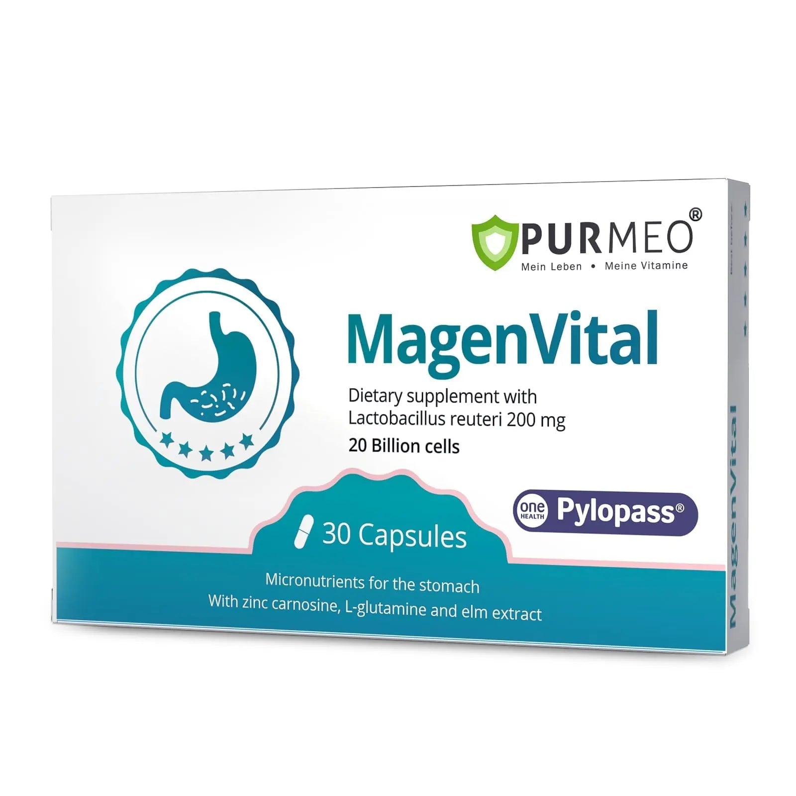 5-in-1 High Potency H. Pylori Probiotic, 1 Per Day - Supports Gastric Lining Integrity, Occasional Indigestion, Acid Comfort - Pylopass Lactobacillus Reuteri, Gluten Free, Vegan, 30ct, Made in Germany - Maple Wellness Supplements