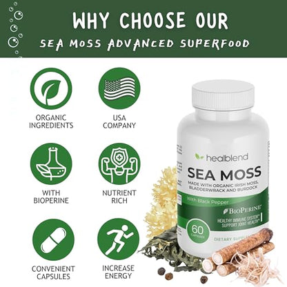 healblend Organic Irish Moss, Bladderwrack, Burdock, & BioPerine - 1405mg with Black Pepper healblendBuy Supplements Australia