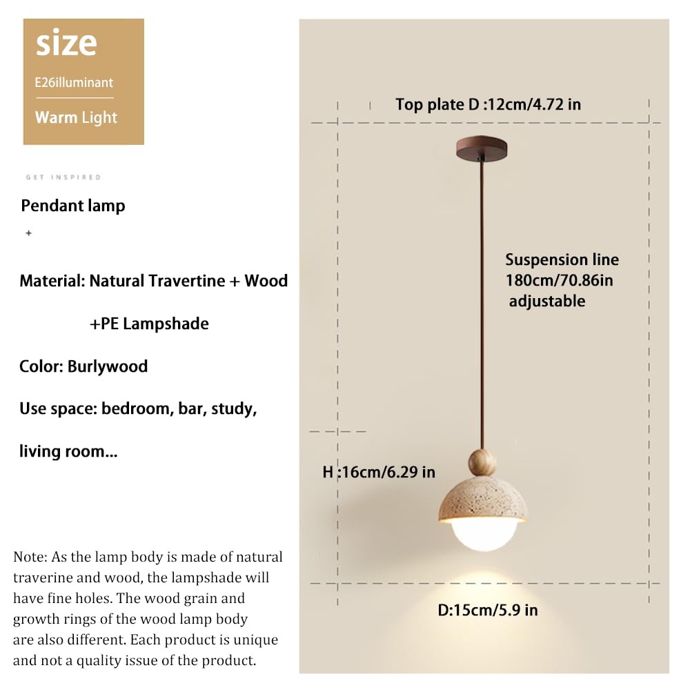 Spherical Wabi Sabi Pendant Light Natural Stone Retro Japanese Style Yellow Travertine Pendant Lighting Vintage Mini Wood Nordic Hanging Light for Kitchen Island Dining Room Bedroom Hallway Bedside OROILUPUBuy Supplements Australia