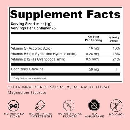 NOOZ Focus Mints Refill Bag - Caffeine-Free Brain Booster for Mental Clarity-Tangerine & Lemon Flavor | Sugar-Free, Travel-Friendly Supplement with Vitamin C, B6, B12 - Non-GMO, Clean Label, 150 Mints NOOZBuy Supplements Australia