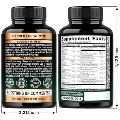 Thyroid Support for Women - Selenium 200 mcg | Astragalus | Zinc & Iodine | L-Tyrosine | Adaptogen Herbs - 21-in-1 Antioxidant & Immune Support - Made in USA - Vegan, Non-GMO, Lab Tested - 60 Capsules NUTRAHARMONYBuy Supplements Australia