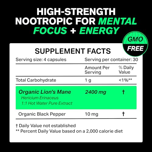 Organic Lions Mane Supplement Capsules 2400 mg - Powerful Nootropic - Helps Maintain VitaRawBuy Supplements Australia