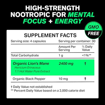 Organic Lions Mane Supplement Capsules 2400 mg - Powerful Nootropic - Helps Maintain VitaRawBuy Supplements Australia