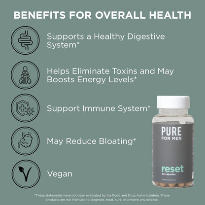 Pure for Men Detox Supplement, Reset | Promotes Digestive & Gut Health Pure for MenBuy Supplements Australia